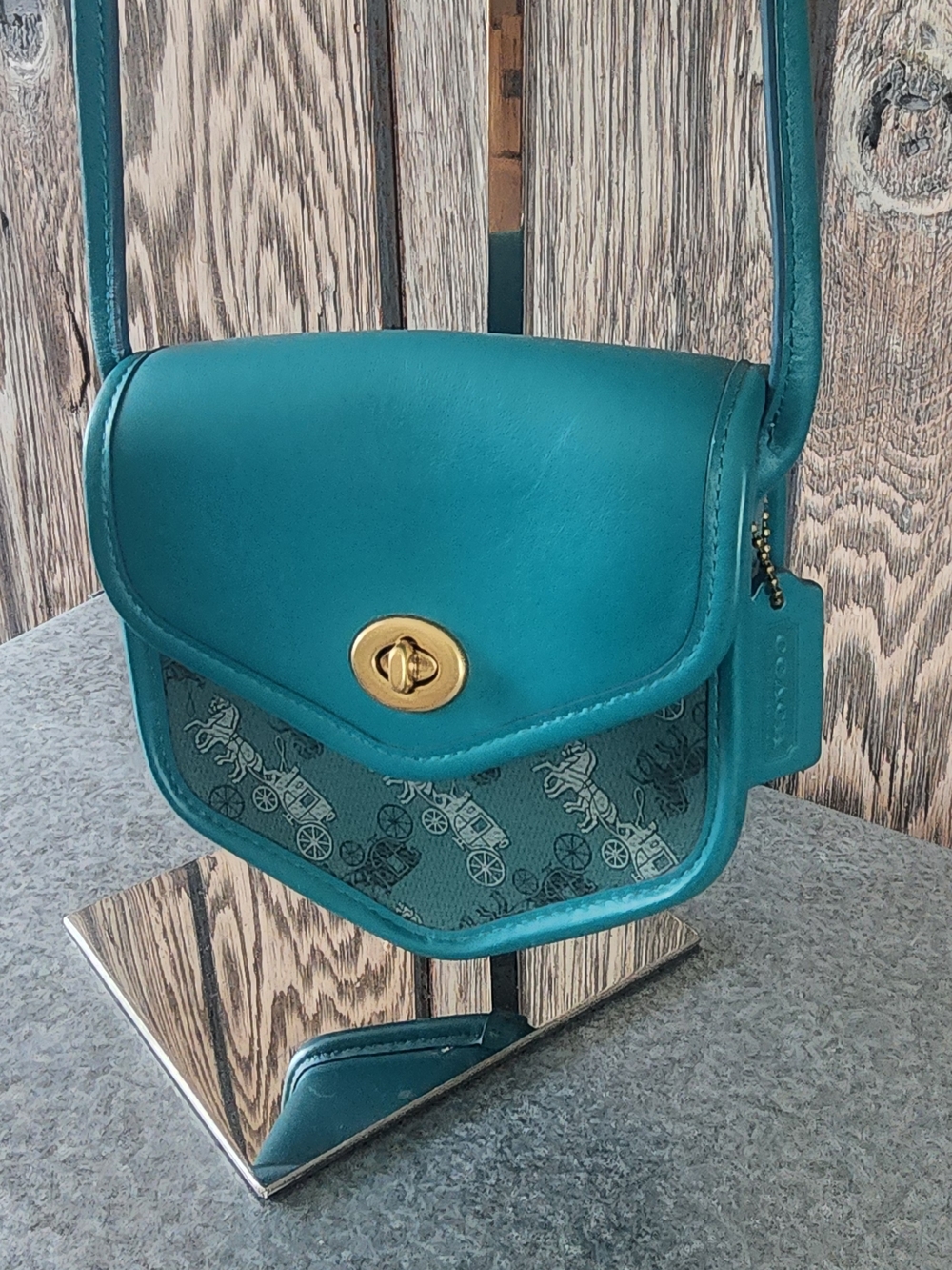 Coach Teal Leather Crossbody with Gold Turnlock